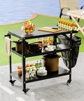 Beefy Outdoor Grill Cart With Wheels, Pizza Oven Stand And Prep Table For Patio And Backyard, Portable BBQ Cart
