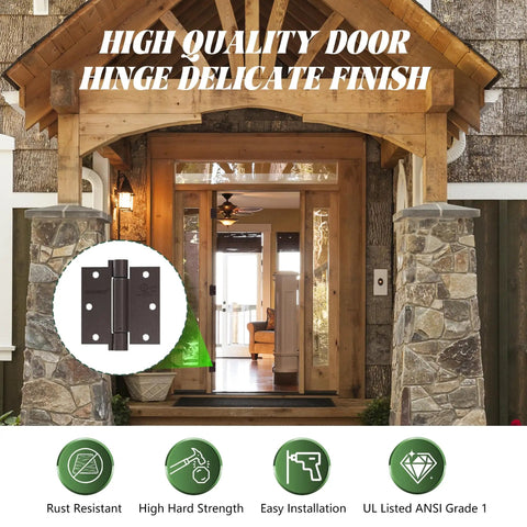 Two Pack Self Closing Door Hinges 3.5 Inch Oil Rubbed Bronze Spring Loaded Auto Close Hinges for Interior Doors, front view