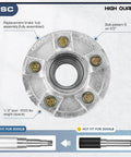 Trailer Wheel Idler Hub Kit 5 Hole 4.5 Inch Bolt Idler Hub For 3500 Lb Trailer Axles Fit One And One Sixteenth Inch To One And Three Eighths Inch Tapered Shaft Heavy Duty Hot Dip Galvanized Set Of Two Not For Straight Shaft, front view with labels