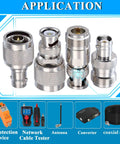 4 Pack N To BNC Coax Adapters Kit Male To Female And Female To Male for RF projects, showcasing four metal connectors.