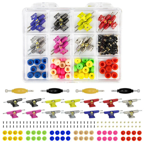 Fingerboard Hardware Kit With 14 Multicolor Trucks, 48 Wheels, 60 Screws, 30 Nuts And 4 Spanner Tools for 96mm decks