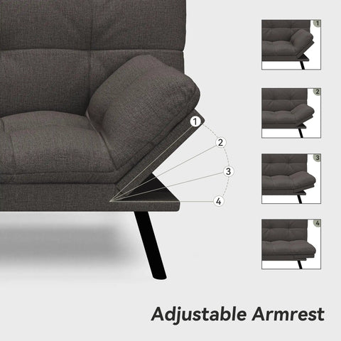 Cozy Convertible Futon Sofa Bed With 71 Inch Frame Memory Foam Couch Detachable Cushions Adjustable Backrest And Armrest Linen