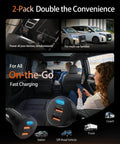 Two Pack 70W USB C Car Charger With 3 Ports PD QC Fast Charge installed in car showing USB ports and passenger using phone