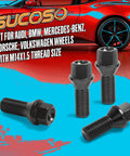 Premium Grade Heavy Duty 14x1.5 Conical Seat Oem Replacement Lug Bolts For Bmw Audi Vw, M14x1.5 thread, black finish.