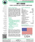 Front view of HT-1800 Pure Copper Anti-Seize Compound label by Liquid-O-Ring; 8 oz brush-top can, USA-made