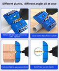 Aluminum Angle Drill Guide Jig With 30 45 90 Degree Settings shown with drill on wood and PVC for precise woodworking