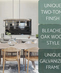 34 Inch Four Light Modern Farmhouse Kitchen Island Light with Linear Oval Metal Frame in Bleached Oak and Galvanized Steel Finish