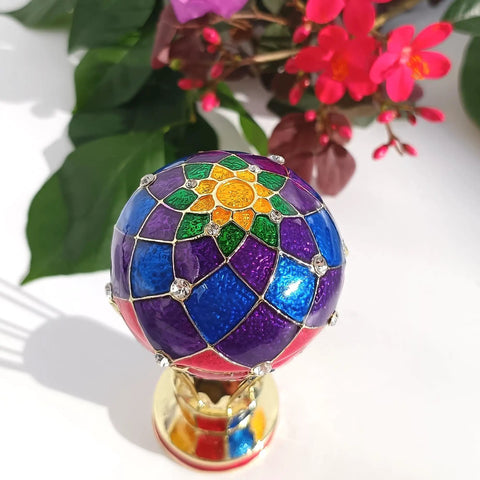 Totally Vintage Enamel Hot Air Balloon Jewelry Box With Rhinestones in multicolored design, eco friendly alloy, garden background