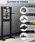 Tough As Nails 12 Ton Hydraulic Shop Press Solid H Frame Garage Wrenching Rig with adjustable work plate for part straightening.