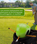 Connector Golf Training Aid for Posture Correction next to golfer on putting green with golf bag