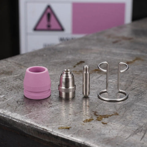 Plasma Torch Consumables One Set With Nozzle Tip And Electrodes For Pro Grade Precision Cutting And Welding Accessories Durable Replacement Parts For Air Plasma Cutter, pink and steel