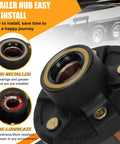 Close-up of Two Sets 3500 Lb Trailer Hub Kit With 5 Lug 4.5 Inch Bolt Pattern Pre Greased For Easy Installation Fits 1-1/16 To 1-3/8 Inch Spindles