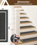 Soft Stair Treads Non Slip Carpet Mats 28 Inch By 9 Inch Indoor Stair Runners For Wooden Steps Kid And Pet Friendly No Glue Needed With TPE Backing 100 Percent Polyester 10 Pack in black installed on wooden stairs