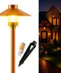 Low Voltage Copper Pathway Light 12V Outdoor LED 4W G4 Bulb Included Warm White Mushroom Landscape Lighting with house.