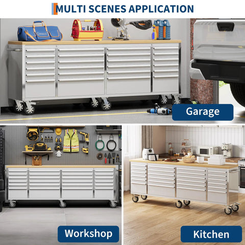 Shop Beast Rolling Tool Chest With Solid Wood Worktop And Twenty Four Deep Drawers Featuring Secure Locking Handles For Garage Upgrades Or Auto Shop Workshops
