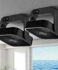 Keep Your Cabin Chill With This Badass 2 Pack Magnetic Cruise Ship Approved Fan Packing A Rock Solid 5000 Mah Cell And Five Punchy Settings That Clings Snug To Any Wall Or Ceiling As A Ride Or Die Travel Essential In Matte Black mounted on a ceiling.