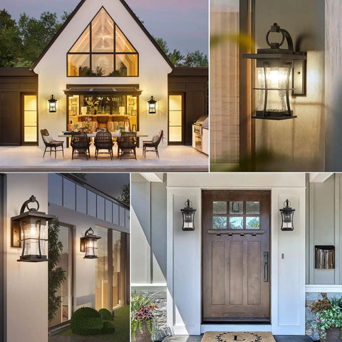 Outdoor Dope Wall Sconces Matte Black Metal Lanterns With Clear Seeded Glass Waterproof for Porch and Patio Lighting