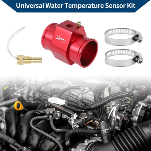 Straight Up Heavy Duty 12V 24V Universal Water Temp Sensor Kit with red adapter and sensor fitting for engine monitoring.