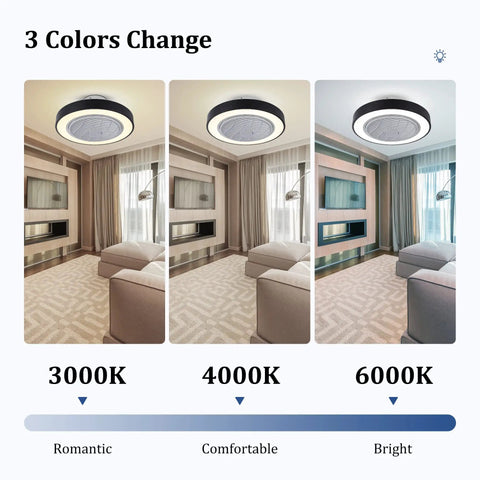 20 Inch Black Ceiling Fan With Light, Low Profile Flush Mount, Remote Control, 3-Color Dimmable Light, 3-Speed Wind, Dope Energy Saving Ceiling Fan For Bedroom And Living Room