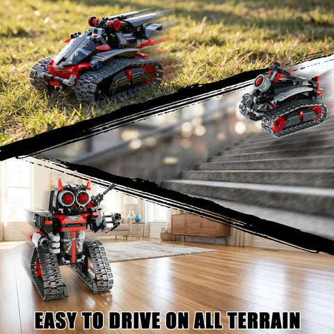 3 In 1 Remote Control Building Kit For Kids 6-12 With App Control Build A RC Tracked Car Robot Or Racing Tank 419 PCS displayed outdoors and indoors