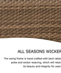 Close-up of handwoven wicker on Patio Porch Swing Chair For Two With Canopy Handwoven Wicker Outdoor Glider With Solar LED Light Cushions Durable UV Resistant Build Ideal Backyard Lounge And Chill Double Seat Swing