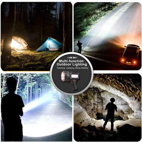 Rechargeable Spotlight Flashlight With COB Light And Foldable Stand For Boating Camping Hunting And Fishing in outdoor settings