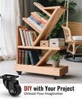 Low Profile One Inch Caster Wheels For Furniture Set Of Four Big Time Mobility With Zero Fuss TPR Rubber Cabinet Casters Floor Safe on a stylish wooden bookshelf.