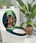 Toilet Seat Round Slow Close Bathroom Replacement featuring wild animal designs, durable resin, with vibrant green background.