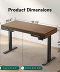 Slick Electric Sit Stand Desk With 3 Integrated Drawers Gives Your Home Office An Ace Upgrade, showing product dimensions on a black walnut surface.