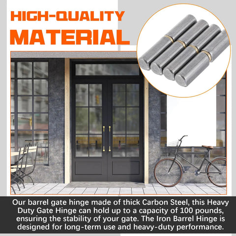 Close-up of weld-on bullet hinges, 3-1/8 x 1/2 in, 30-pack, heavy-duty carbon steel for gates and doors