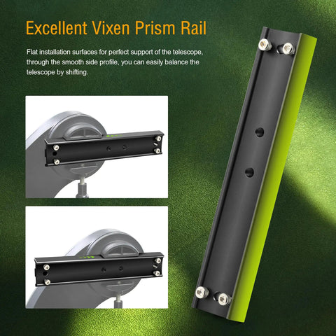 21cm GP Prism Rail For Telescopes, Universal Aluminum Mounting Rail For EQ-4/5/6 shown mounted, highlighting stability.