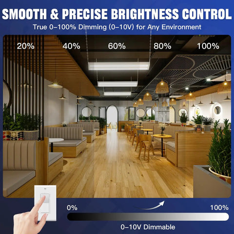 300W LED Linear High Bay Light For Warehouse And Shop 45000 Lumen Output 3 Ft Fixture 120-277V 5000K Daylight Dimmable