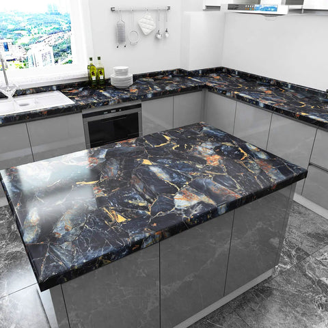Glossy Blue Gold Marble Countertop Contact Paper 32 Inch Wide By 354 Inch Long Marble Peel And Stick Wallpaper Waterproof Removable