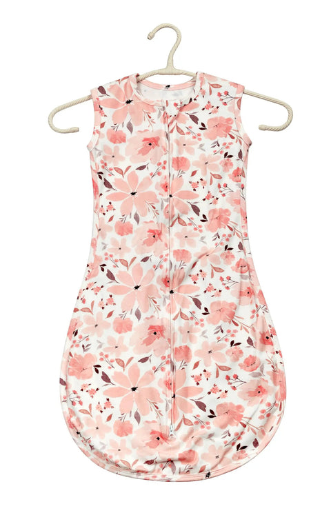 Cozy Baby Sleep Sack 0-12 Months Wearable Blanket 100 Percent Cotton 0.5 Tog Sleeveless Design Light Pink with floral pattern