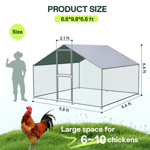 Diagram of Spacious Outdoor Metal Chicken Coop Run With Waterproof UV Cover Double Lockable Doors For 10 To 30 Chickens