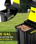 50L Collecting Bin Yard Waste Chipper Shredder With 15 Amp Electric Motor showing easy-to-clean collection bin with mulch