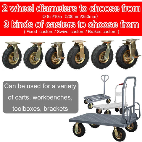 Trusted Beefy 8 And 10 Inch Swivel Caster Wheels 2 Pack Heavy Duty Pneumatic Rubber Casters for various utility carts.
