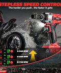 Cordless 3/8 Inch Impact Wrench With 250 Foot Pound Torque, Brushless Electric Power, 2400 RPM High Torque, Compatible With Milwaukee 18V Batteries, Bare Tool Only, No Battery Or Sockets Included, Ideal For Automotive And DIY Projects with diagram showing speed control features.