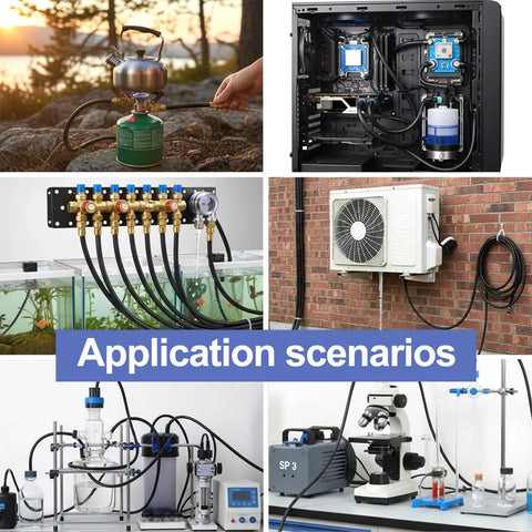 Collage showing diverse applications of Beefy Silicone Vacuum Hose For Automotive Vacuum Lines, 16.4 Ft Long
