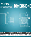 Technical dimensions diagram of Submersible Direct Drive Fountain Pump 115V 170 GPH 1/125 HP with size and weight details.