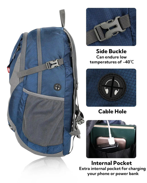 Ultralight 30L Packable Hiking Backpack For Women And Men Foldable Travel Daypack with side buckle, cable hole, and internal pocket