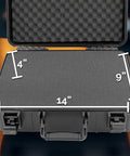 Hard Shell Wireless Microphone Case With Customizable Foam Insert open showing interior dimensions 14x9x4 inches