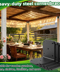 Eight Pack Heavy Duty Right Angle Brackets For Shelves And Furniture in a rustic outdoor setting with wooden gazebo.