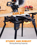 Universal Miter Saw Stand With Grid Tabletop for Accurate Cuts 300 Pound Load Capacity shop ready in workshop setting