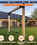 Beefy 2 Way L Shaped Pergola Corner Bracket DIY Kit For 4x4 Lumber Actual 3.5 By 3.5 Inches Outdoor Porch Or Log Cabin With Hardware 4 Pack Heavy Duty Galvanized Steel supporting a swing set, installed in a backyard