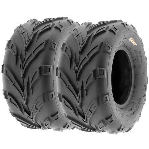 Set Of 4 All Terrain Go Kart ATV Tires 16x6-8 Front And 16x7-8 Rear 6 Ply Tubeless With V Knobby Tread, side view