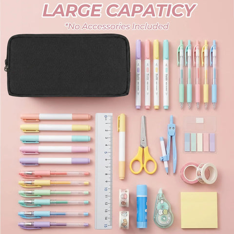 Massive Capacity Pencil Case With Dual Compartments And Zipper, Water-Resistant Nylon Office Pencil Bag Holds Up To 70 Pens Or Pencils