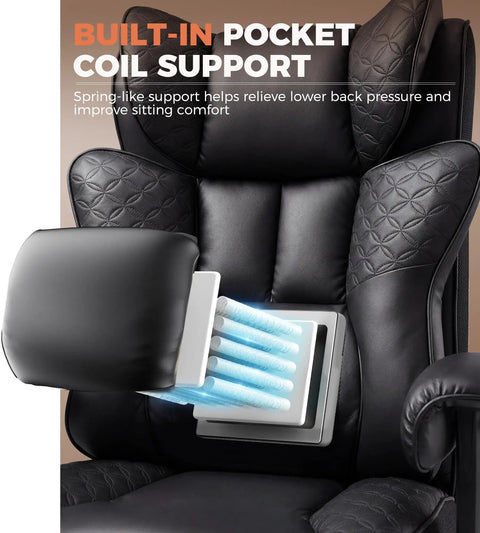 Big And Tall Ergonomic Office Chair With Deluxe Embossed Leather Upholstery showing built-in pocket coil support and cushion detail