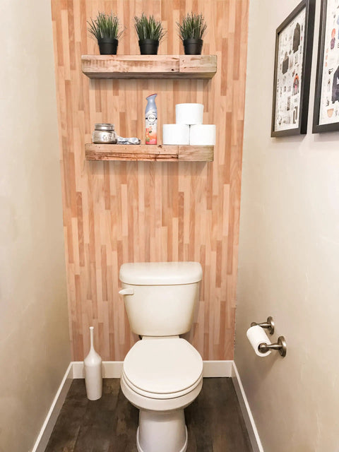 Bathroom with Peel And Stick Faux Wood Wallpaper For Counters And Cabinets Waterproof Vinyl Wood Plank Cover Self Adhesive 17.7 Inch By 118.1 Inch 14.5 Sq Ft Easy Install Durable Realistic Wood Look For Backsplashes Desks And More on wall