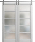 Sturdy Double Barn Door With Frosted Glass In Quadro 4002 Light Grey Oak 13 Ft Sliding Rail Hanger Kit Heavy Duty